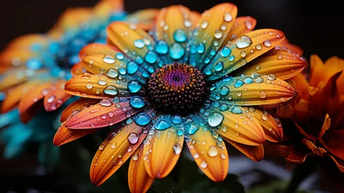 Multicolored Flower with Water Drops - Close-up Shot