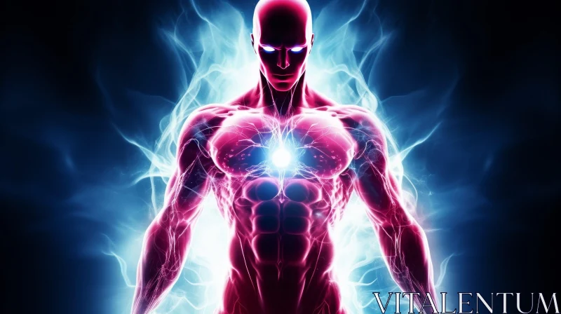 AI ART Powerful Glowing Superhero with Lightning Bolts