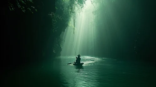 Tranquil Fishing Scene in a Green Boat