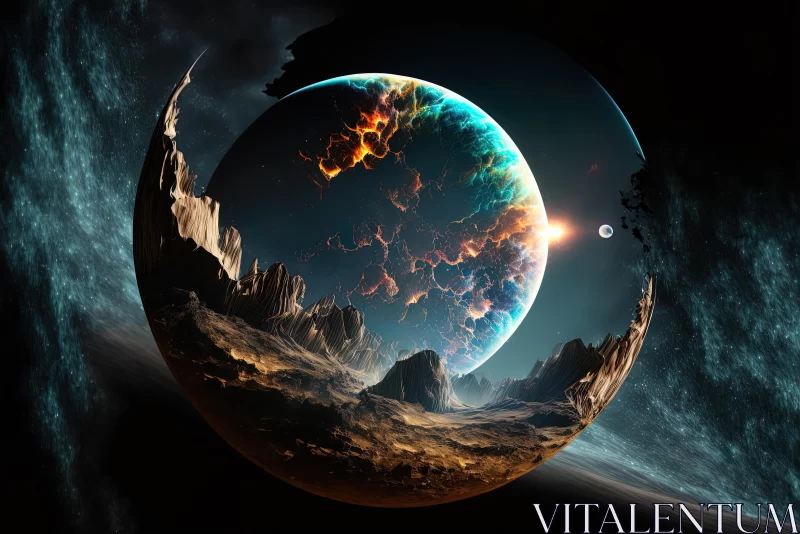 Vibrant Fantasy Landscape: Planet in a Spherical Form AI Image