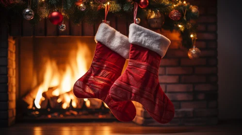 Warm Christmas Scene with Stockings and Fireplace