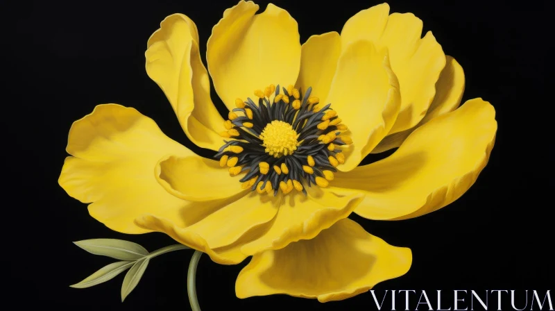 Yellow Flower Painting on Black Background AI Image