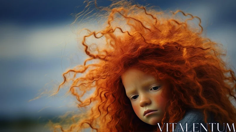 Young Girl with Red Hair in Sad Expression AI Image