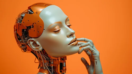 Female Android Portrait in Metallic Orange - Robotic Art