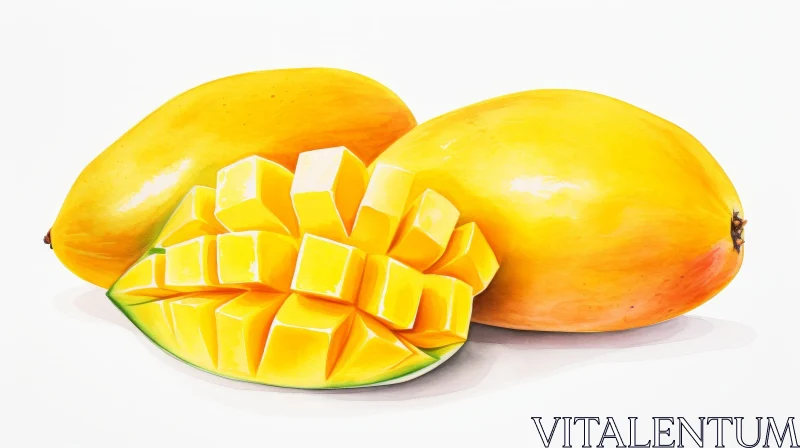 AI ART Ripe Yellow Mangoes Displayed with Freshness and Color