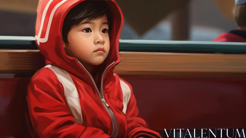 Thoughtful Little Boy in Red Jacket AI Image