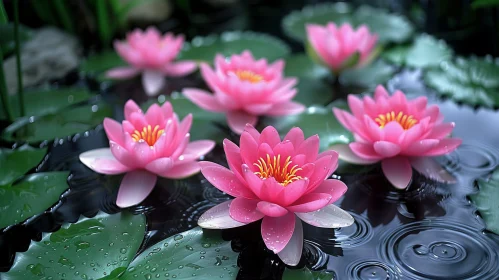 Tranquil Pond with Pink Water Lilies