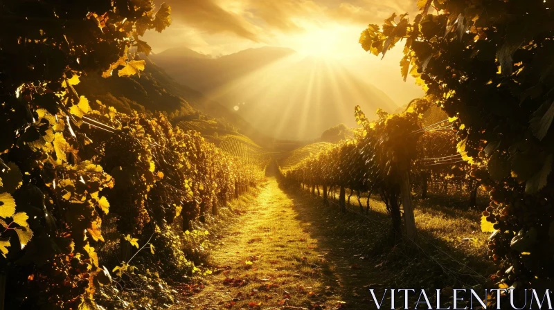 Tranquil Sunset Over Vineyard AI Image