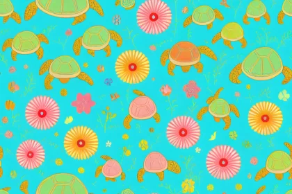 Colorful Sea Turtles on Blue Background: A Whimsical Nature-based Pattern