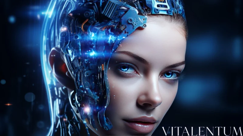 AI ART Futuristic Young Woman Portrait with Glowing Circuit Board