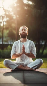 Serenity in White: Meditating Man on Yoga Mat