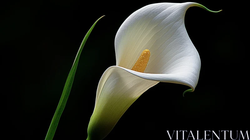 White Calla Lily Flower Close-Up on Black Background AI Image