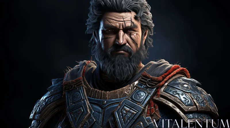 Dark Warrior Portrait - Male Character with Scar AI Image
