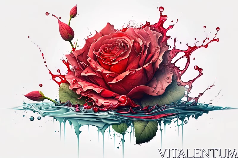 Intricate and Colorful Water Splash Wallpaper Design with a Red Rose AI Image
