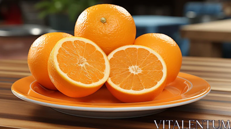 Ripe and Juicy Oranges on Plate - Food Photography AI Image