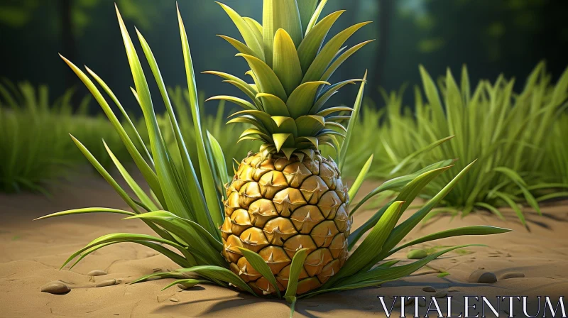 AI ART Ripe Pineapple in Sand - Fresh Nature Scene