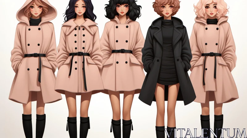 Stylish Women in Trench Coats - Diversity and Fashion Statement AI Image