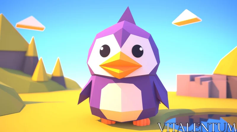 Adorable Purple Penguin in Nature AI Image