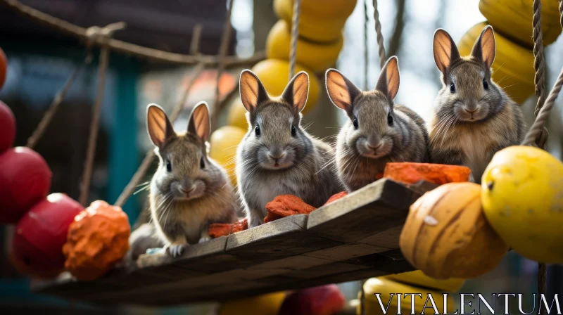 Adorable Rabbits on Wooden Bridge - Nature Scene AI Image