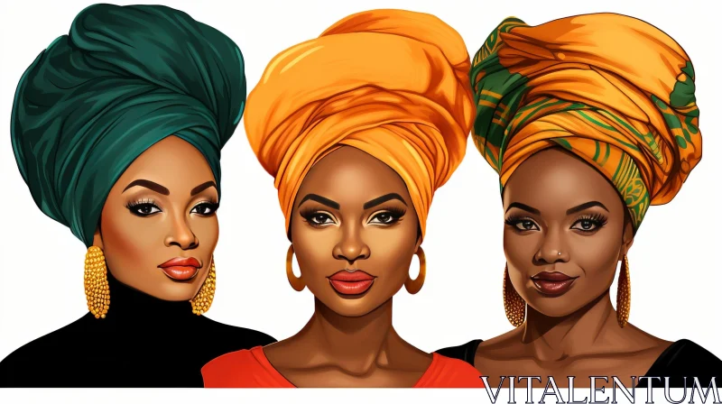 African Women in Colorful Head Wraps - Portrait AI Image