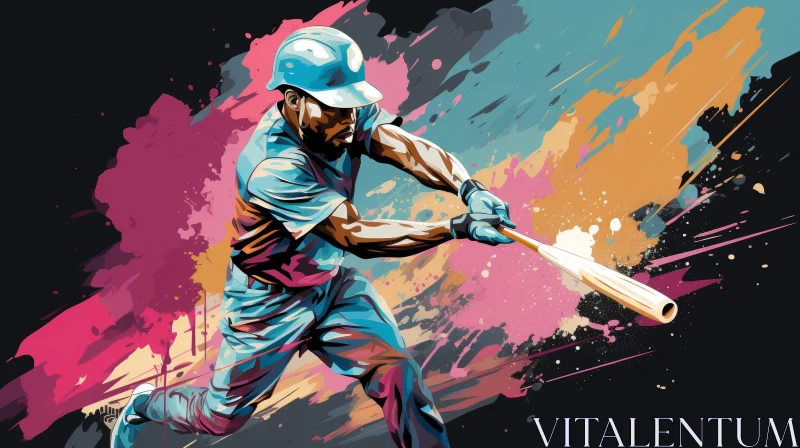 Baseball Batter Swing Digital Painting AI Image