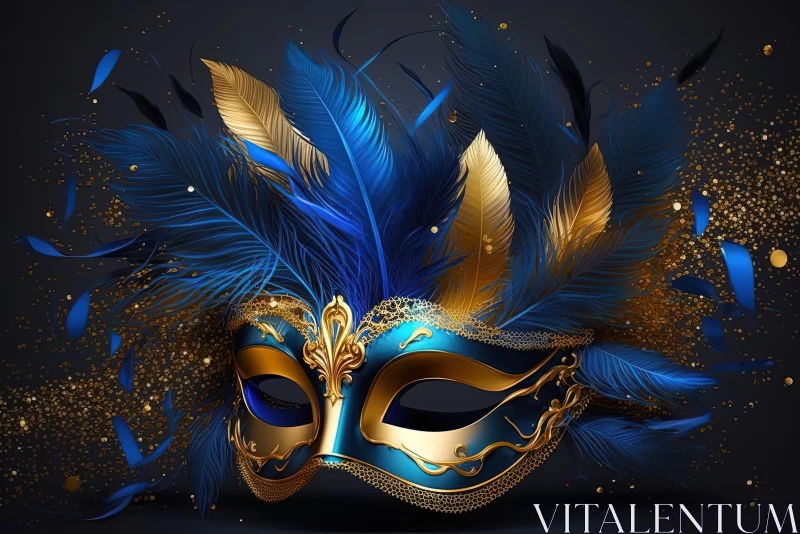 Blue and Gold Masquerade Mask | Vibrant Carnival Art AI Image