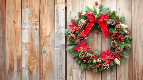 Christmas Wreath on Wooden Fence