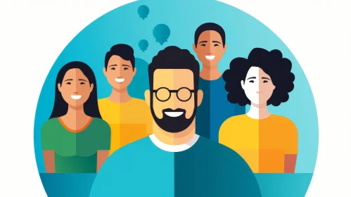 Diverse Group Vector Illustration of Five Smiling People