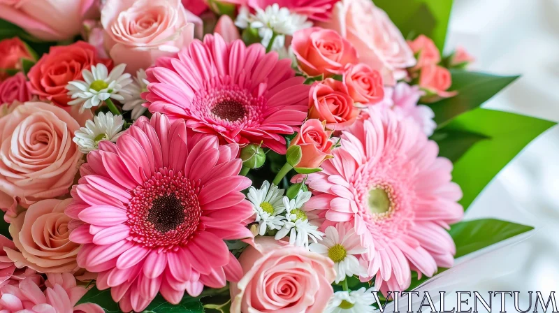 Pink Flowers Bouquet Close-Up AI Image