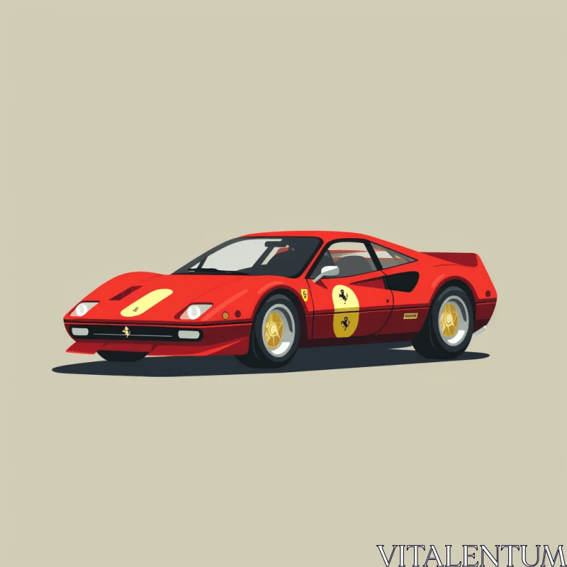 Red Ferrari Sports Car on Beige Background - Minimalistic Pop Culture Art AI Image