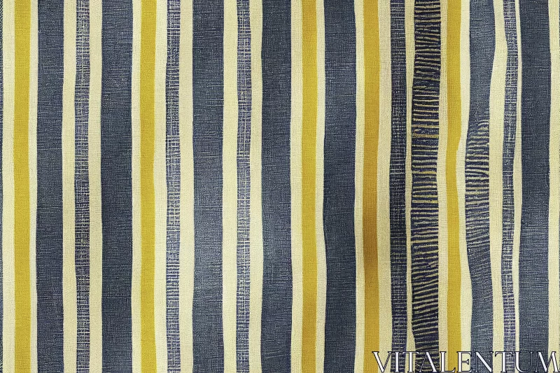 Abstract Striped Fabric: Yellow and Blue with Woodblock Print Design AI Image