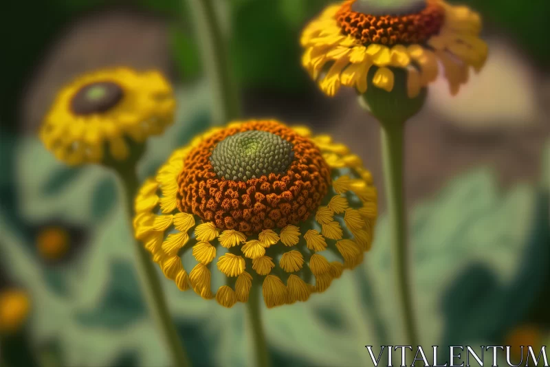 Enchanting 3D Rendered Yellow Flowers with Red Centers AI Image