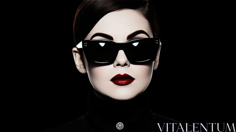 Fashion Portrait of a Young Woman in Black Sunglasses AI Image