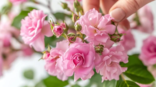 Pink Roses Close-up with Hand Holding