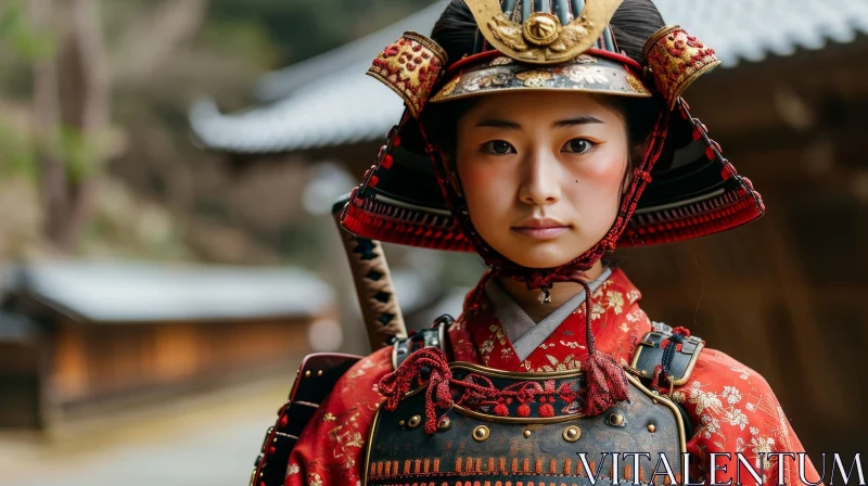 AI ART Young Woman in Samurai Armor Portrait
