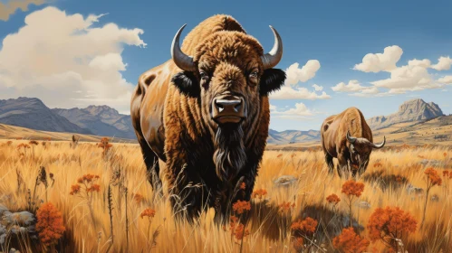 Bison Painting in Field of Yellow Flowers