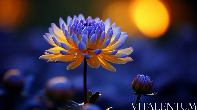 Blue and Yellow Dahlia Flower in Full Bloom AI Image