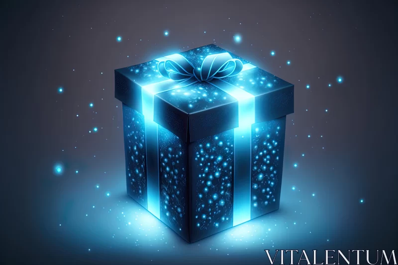 Blue Glitter Gift Box with Realistic Chiaroscuro Lighting AI Image