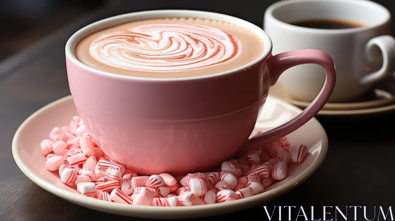 AI ART Pink Coffee Cup with Hot Chocolate on Saucer