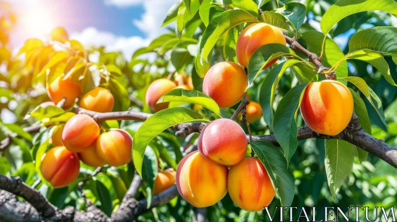 Ripe Peaches on Tree Branch under Sunlight AI Image