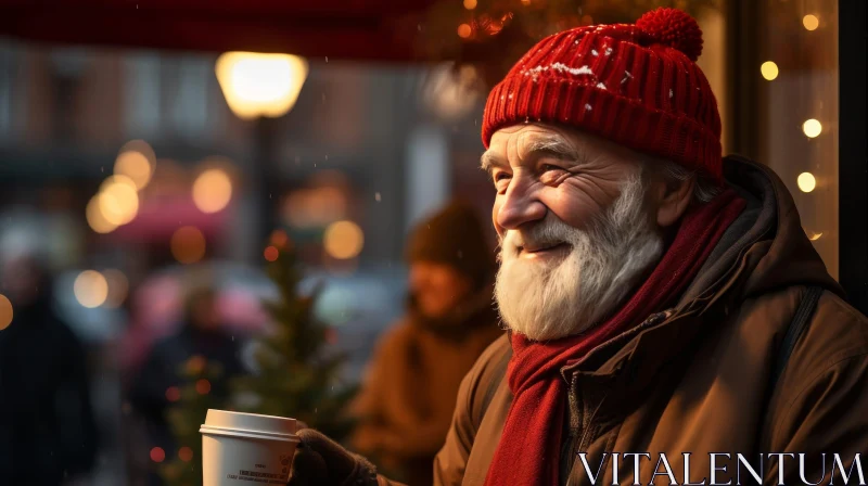 Smiling Elderly Man with Coffee Cup AI Image