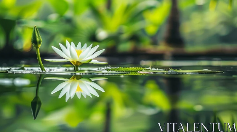 White Water Lily in Bloom: Serene Nature Photography AI Image