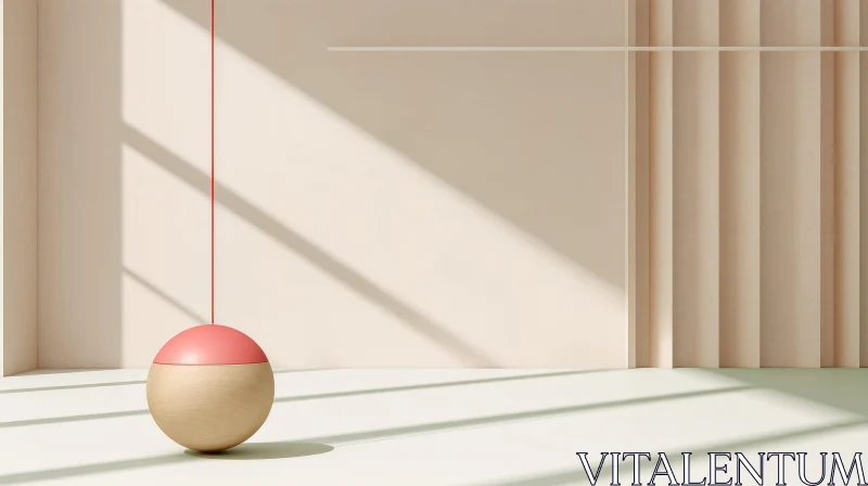 Wooden Ball and Red Thread on Beige Background AI Image