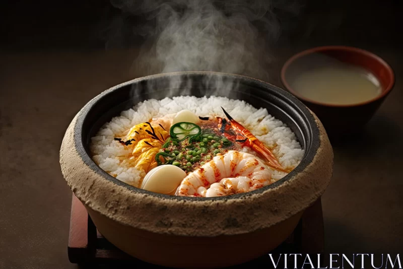 Captivating Bowl of Rice with Shrimp and Noodles | Dramatic Shading AI Image