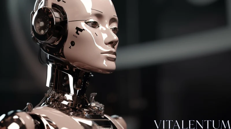 AI ART Female Robot Head 3D Rendering in Industrial Setting