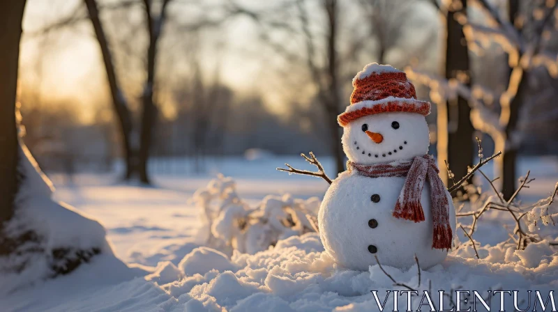 Snowman in Snowy Forest - Winter Wonderland Scene AI Image