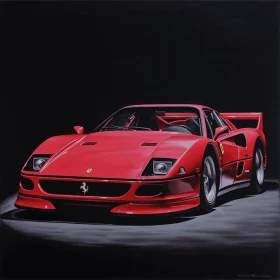 Captivating Ferrari Sports Car Painting in Red - Photorealistic Art