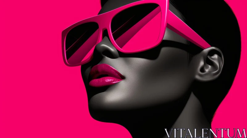 AI ART Close-up Woman Face in Pink Sunglasses