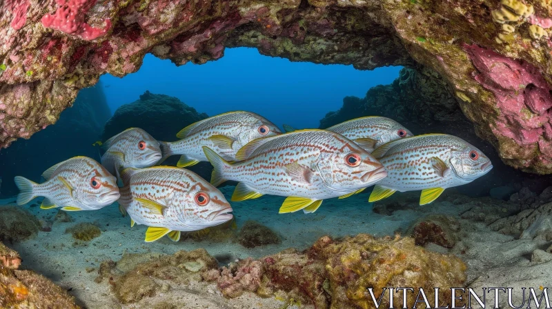 Colorful Coral Reef with Striped Sergeant Fish AI Image