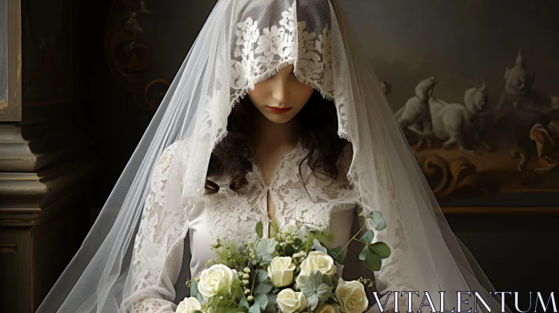 Elegant Bride with White Roses - Wedding Photography AI Image